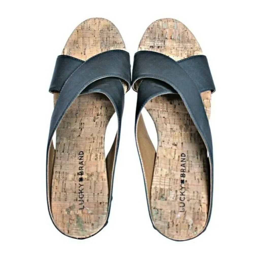 Wedges Sandals Cork Brad Studded X-Band Platform Steel Mykala Blue Women's  9.5